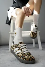Muggo LEOPARD Guaranteed Women's Orthopedic Casual Lace-Up Walking Leopard Patterned Sneaker Sports Shoes