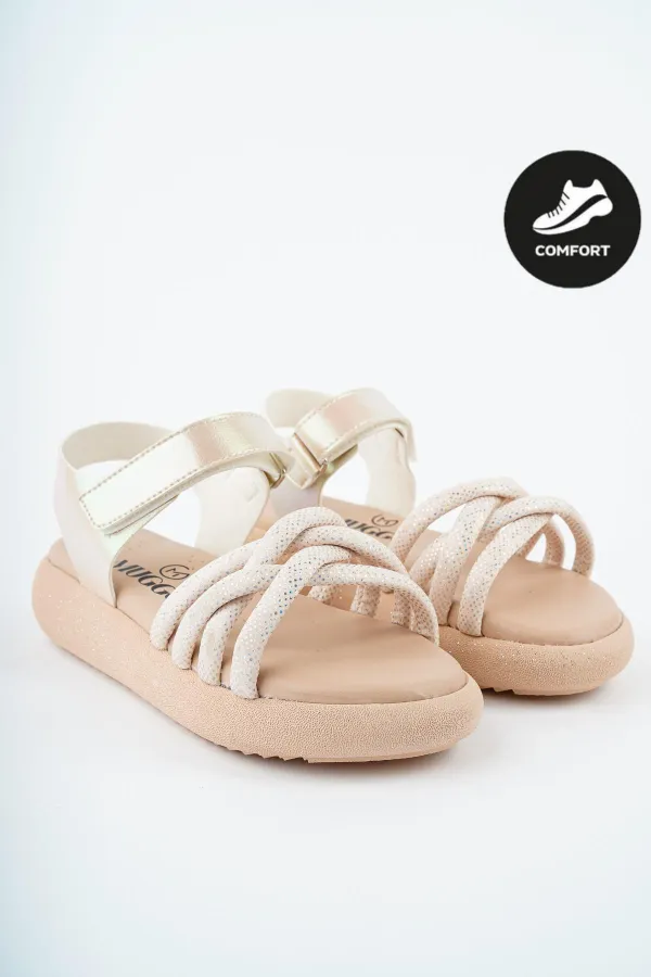 Muggo JAZZ Guaranteed Daily Orthopedic Light Sole Knitted Detailed Velcro Girls Sandals