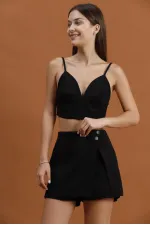 Stone Detailed Mini Wholesale Skirt - Black | TOPSHOW | F1386