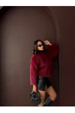 Kürk Detaylı Bordo Kısa Ceket