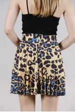 Pleated Satin Above Knee Wholesale Skirt - Leopard Saxe | TOPSHOW | F1189