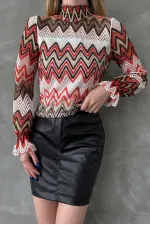 Chemisier à motifs zigzag - Orange | TOPSHOW | F1558