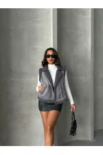 Gilet en fourrure avec col en daim - Gris | TOPSHOW | F1532