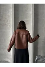 Manteau zippé en cuir laminé - Tan | TOPSHOW | F1511