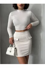 Wholesale Skirt with Pockets - Stone | TOPSHOW | F1572