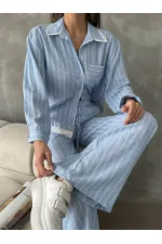 Chemise rayée en lin - Bleu | TOPSHOW | F1688