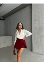 Taş Detaylı Toptan Etek - Bordo | TOPSHOW | F1386