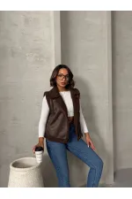 Gilet en fourrure avec col en daim - Marron | TOPSHOW | F1532