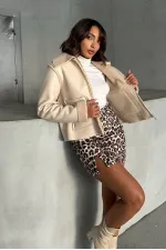 Manteau zippé en cuir laminé - Pierre claire | TOPSHOW | F1511