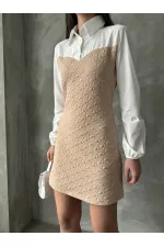 Robe en popeline au-dessus du genou avec manches et buste - Pierre | TOPSHOW | F1139