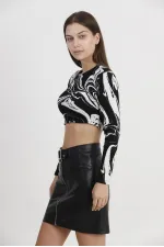 Crop Jacquard Wholesale Blouse - Black Marbling | TOPSHOW | F1271