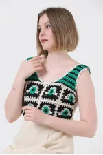 Robe en lin à bretelles avec appliques en pierre émeraude Topshow