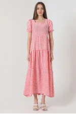 Robe longue à rayures fuchsia Topshow en gros