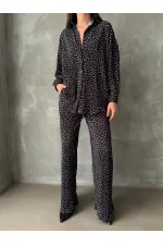 Pantalon à pois noir en gros | TOPSHOW | F1468