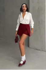 Taş Detaylı Toptan Etek - Bordo | TOPSHOW | F1386