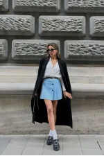 Pleated Wholesale Skirt with Belt and Detail - Blue | TOPSHOW
