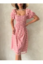 Topshow Pudra Kayık Yaka Göğüs Gipeli Toptan Elbise