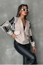 Gübür Detaylı Toptan Ceket - Taş | TOPSHOW | F1493