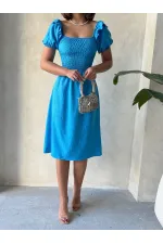 Gipeli Boat Neck Linen Dress - Dark Blue | Topshow