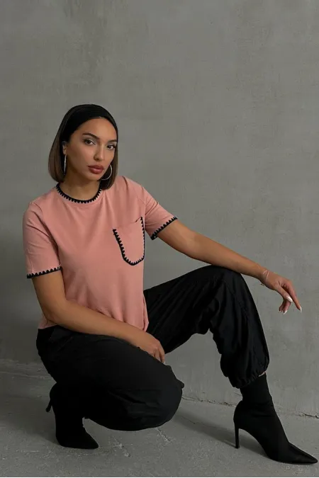 Topshow Pudra Çoban Dikişli Toptan T-Shirt Topshow Pudra Çoban Dikişli Toptan T-Shirt