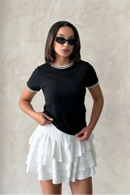 Topshow Siyah Krem Bisiklet Yaka Toptan T-Shirt Topshow Siyah Krem Bisiklet Yaka Toptan T-Shirt