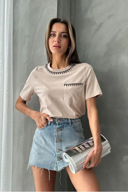 Topshow Taş Taş Detaylı Toptan Tişört Topshow Taş Taş Detaylı Toptan Tişört