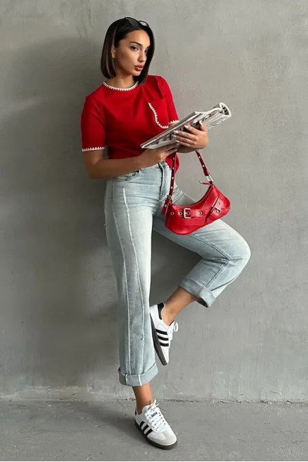 Topshow Kırmızı Çoban Dikişli Toptan T-Shirt Topshow Kırmızı Çoban Dikişli Toptan T-Shirt