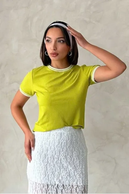 Topshow Fistık Krem Bisiklet Yaka Toptan T-Shirt Topshow Fistık Krem Bisiklet Yaka Toptan T-Shirt