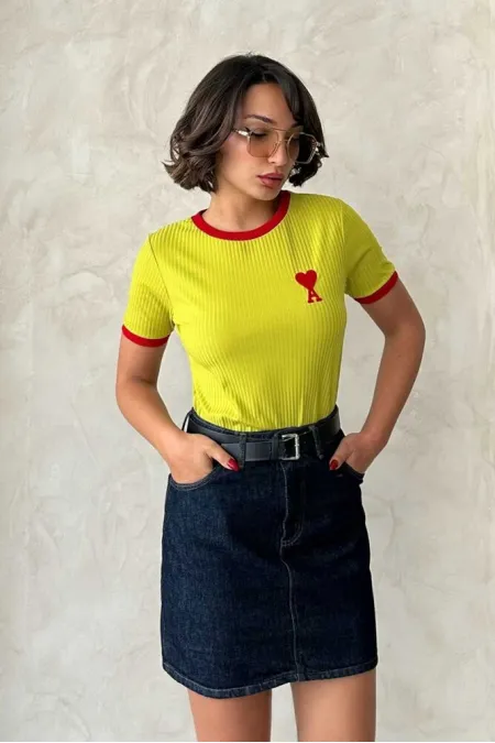 Topshow Fıstık Kırmızı Nakışlı Toptan T Shirt Topshow Fıstık Kırmızı Nakışlı Toptan T Shirt