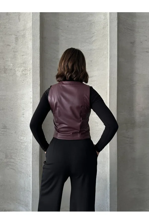 Gilet boutonné en cuir - Bordeaux | TOPSHOW | F1503