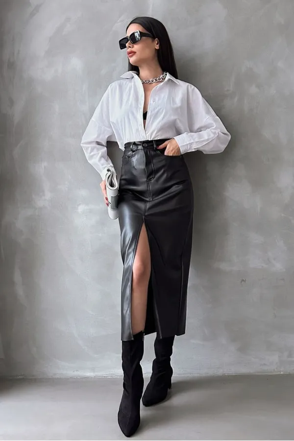 Leather Wholesale Skirt - Black | TOPSHOW | F1569