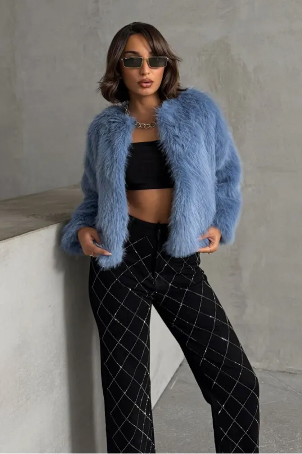 F Feathered Wholesale Vest - Blue | TOPSHOW | F1615
