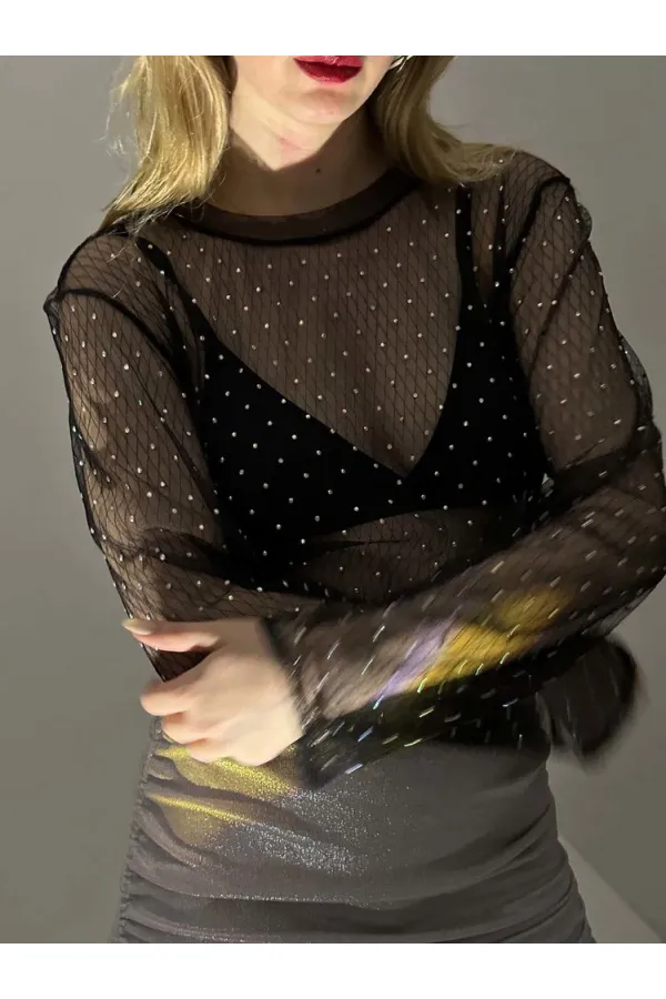 Chemisier en tulle à pois - Noir | TOPSHOW | F1603