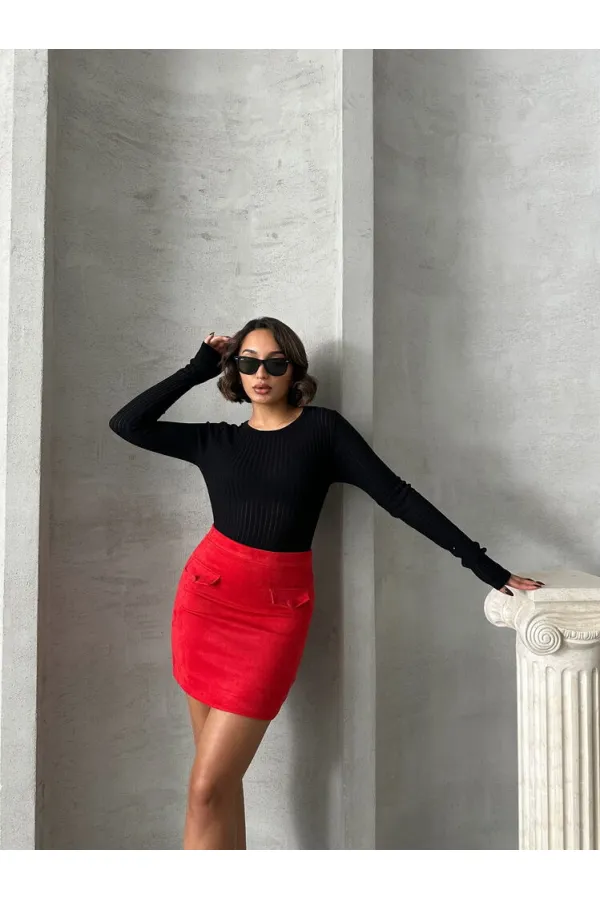 Wholesale Skirt with Pockets - Red | TOPSHOW | F1572