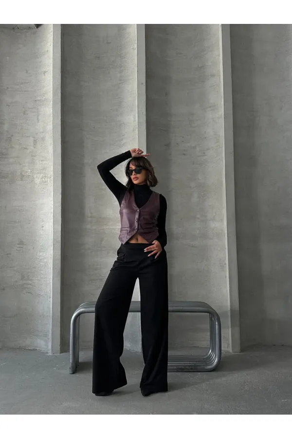 Gilet boutonné en cuir - Bordeaux | TOPSHOW | F1503