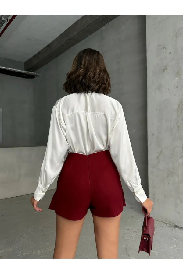 Taş Detaylı Toptan Etek - Bordo | TOPSHOW | F1386