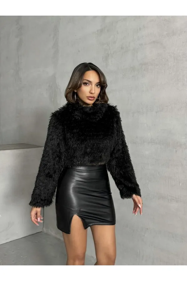 Faux Leather Mini Wholesale Skirt - Black | TOPSHOW | F1114