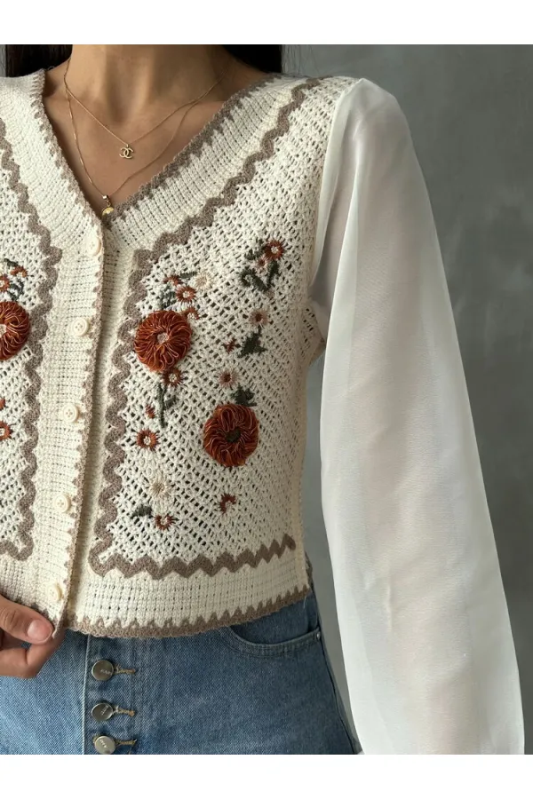 Cardigan court boutonné en gros | F0022 - Carreaux de pierre | TOPSHOW | F0022