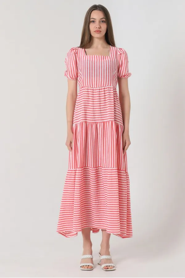 Robe longue à rayures fuchsia Topshow en gros