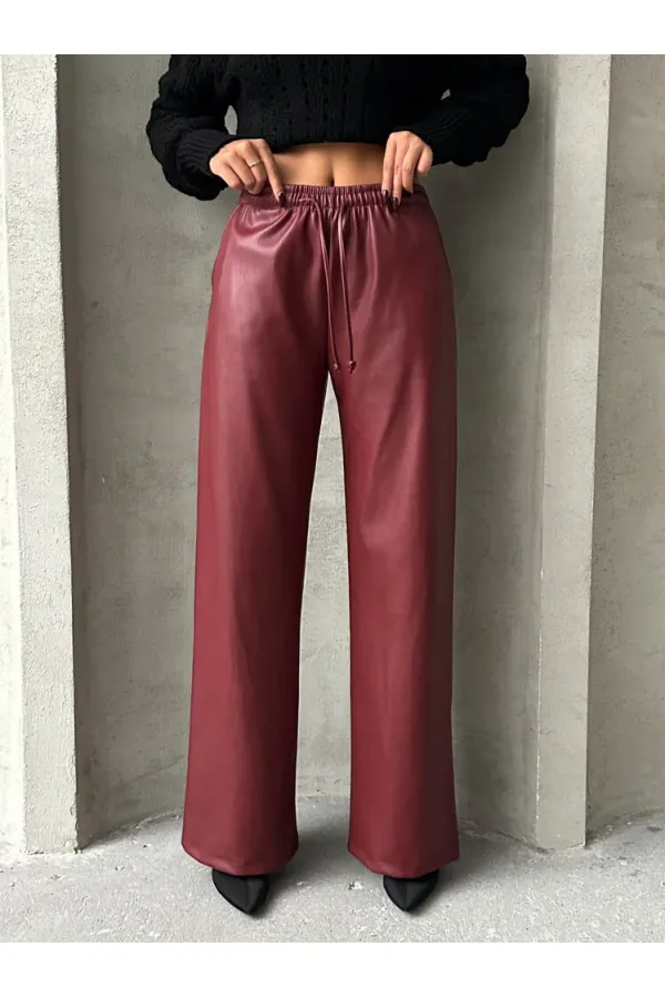 Deri Toptan Pantolon - Bordo | TOPSHOW | F1571
