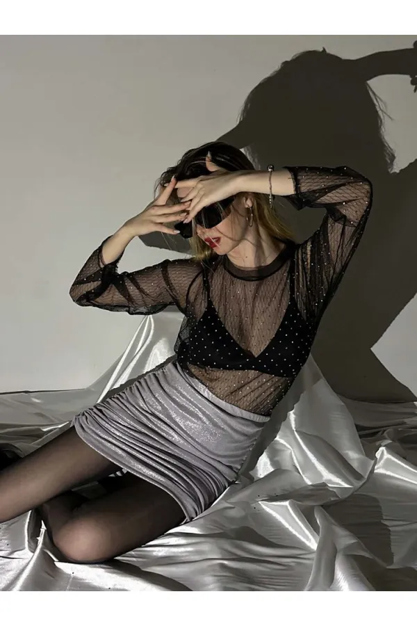Chemisier en tulle à pois - Noir | TOPSHOW | F1603