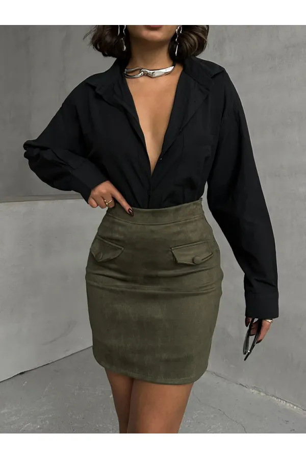 Wholesale Skirt with Pockets - Khaki | TOPSHOW | F1572