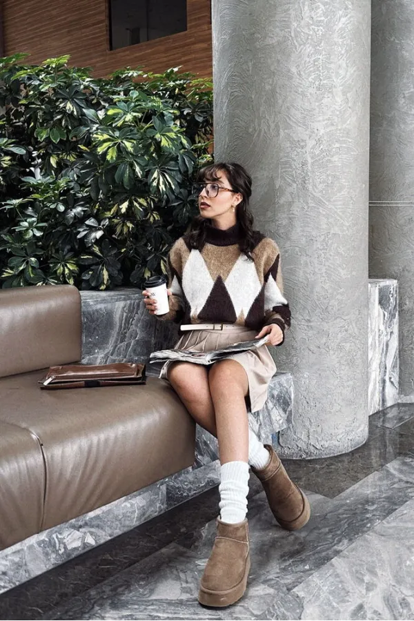 Pull en maille douce à motifs et texture - Marron | TOPSHOW | K-172