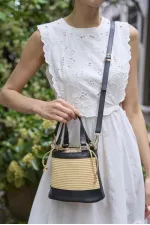 Bohemian Style Bucket Hand and Shoulder Bag Black Straw Bohemian Style Bucket Hand and Shoulder Bag Black Straw