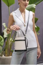 Contrast Stitched Bucket Hand and Shoulder Bag Canvas - Black Contrast Stitched Bucket Hand and Shoulder Bag Canvas - Black
