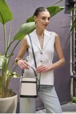 Contrast Stitched Bucket Hand and Shoulder Bag Canvas - Black Contrast Stitched Bucket Hand and Shoulder Bag Canvas - Black