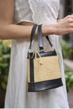 Bohemian Style Bucket Hand and Shoulder Bag Black Straw Bohemian Style Bucket Hand and Shoulder Bag Black Straw