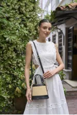 Bohemian Style Bucket Hand and Shoulder Bag Black Straw Bohemian Style Bucket Hand and Shoulder Bag Black Straw