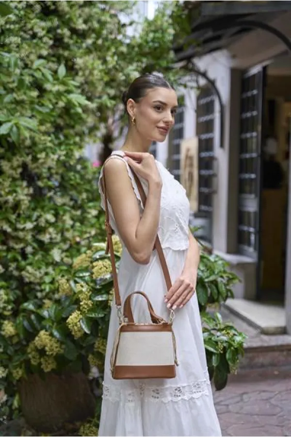 Bohemian Style Bucket Hand and Shoulder Bag Canvas-Tan Bohemian Style Bucket Hand and Shoulder Bag Canvas-Tan