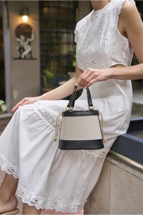 Bohemian Style Bucket Handbag and Shoulder Bag Canvas - Black Bohemian Style Bucket Handbag and Shoulder Bag Canvas - Black